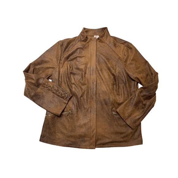 Chicos Jackets & Blazers - Chico’s Faux Suede Brown Zip-Front Jacket w/ Lace-Up Sleeve Detail SZ 2(Large)